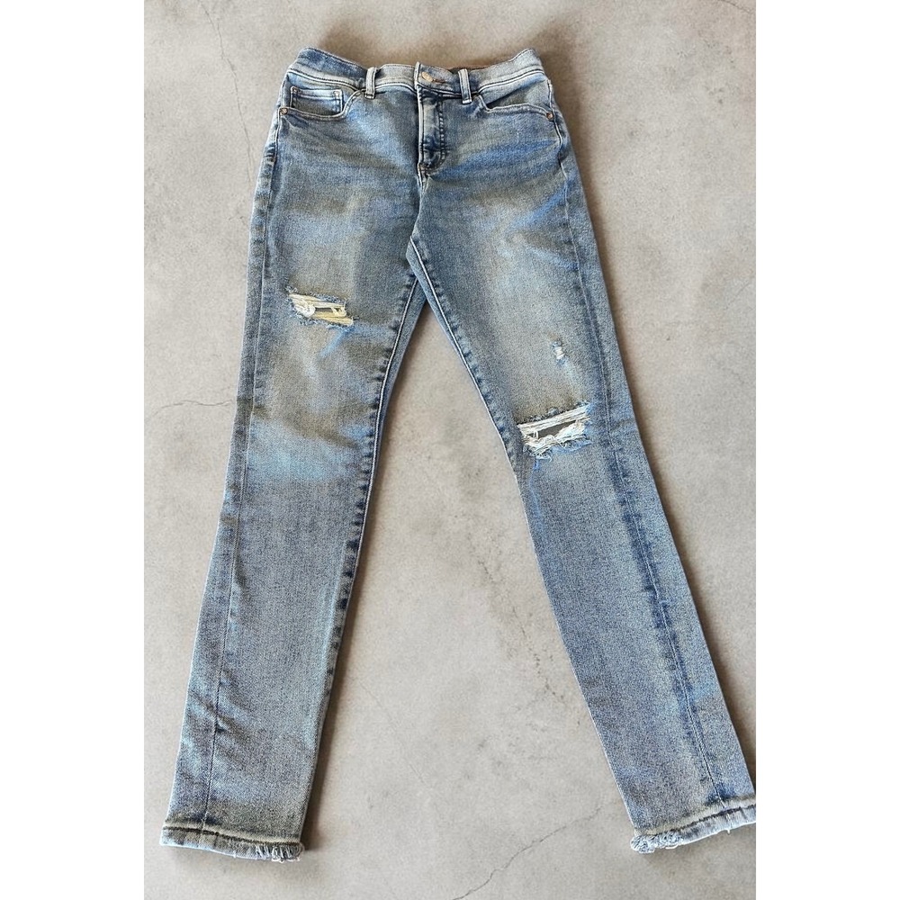 Express Skinny High Rise Distressed Raw Hem Jeans Medium Wash Womens 4R